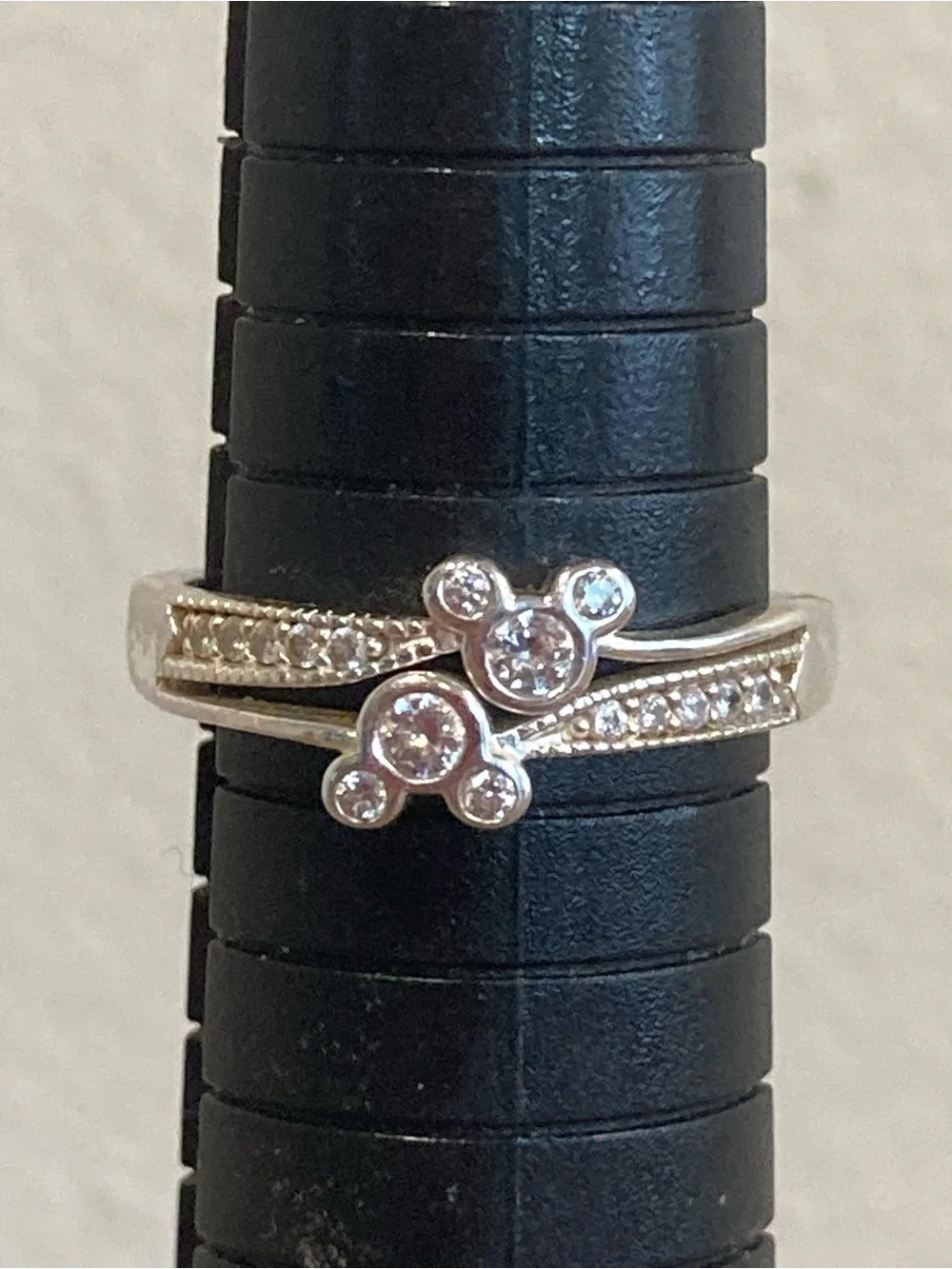 Sterling Silver 925 Disney Mickey Mouse Ring Clear Gem Size 8